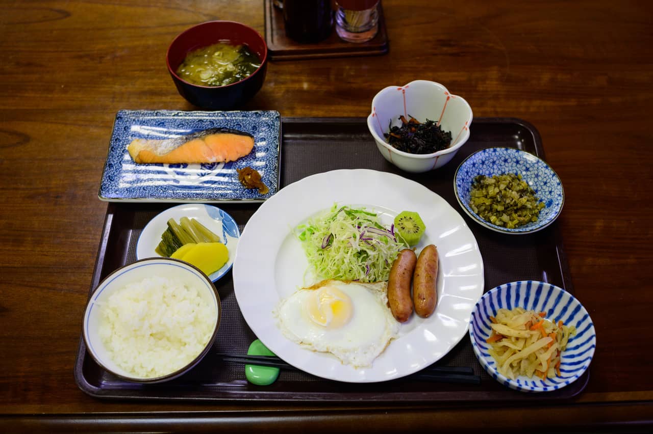 japanese breakfast at refre inn pension in nagano