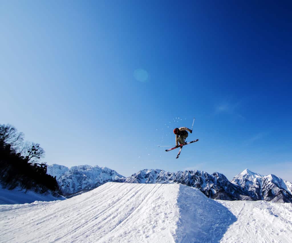 Ski jumping at Togakushi ski resort in Nagano, Japan