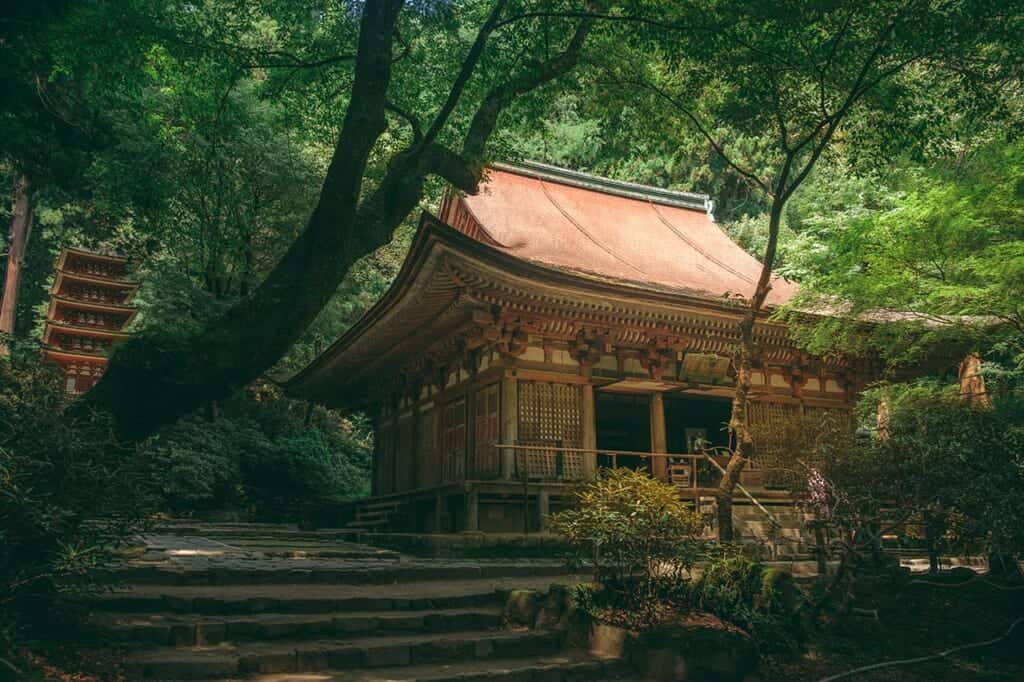 Japanese temple and pagoda in the forest