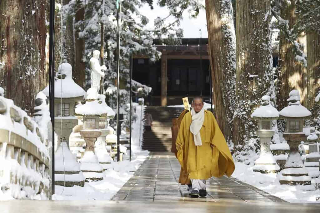 Japanese Buddhist monks at Okuno-in temple in Koyasan