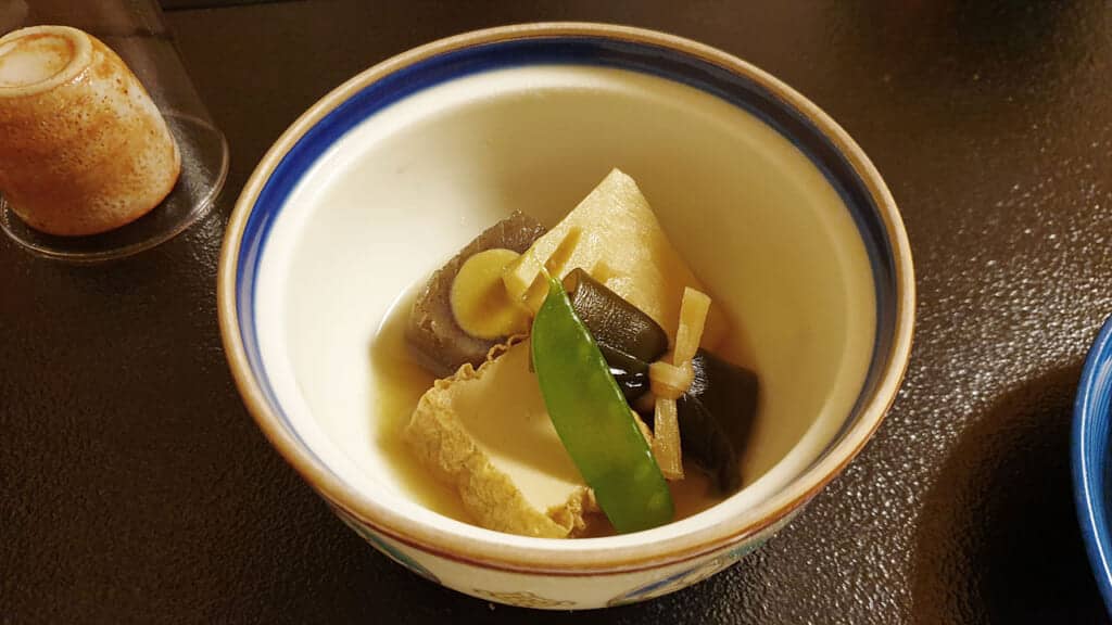 Japanese vegetarian shojin ryori cuisine with fried tofu