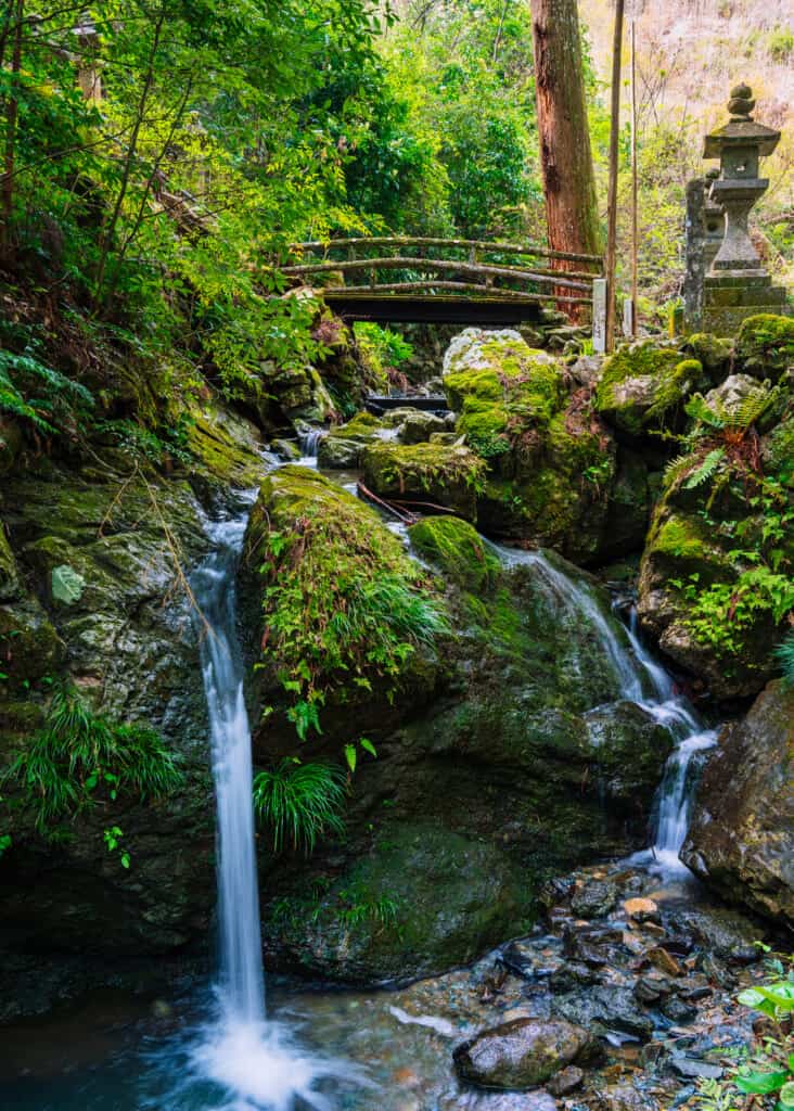 stream and waterfall at hokoji temple hamamatsu in Japan