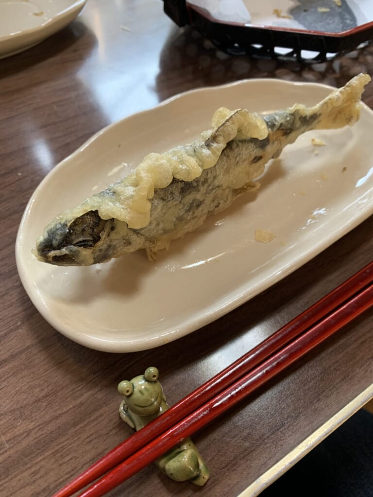 whole tempura trout on a plate in Japan