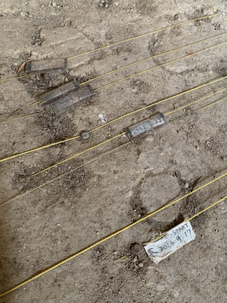 string marking archaeological dates on the ground in Japan