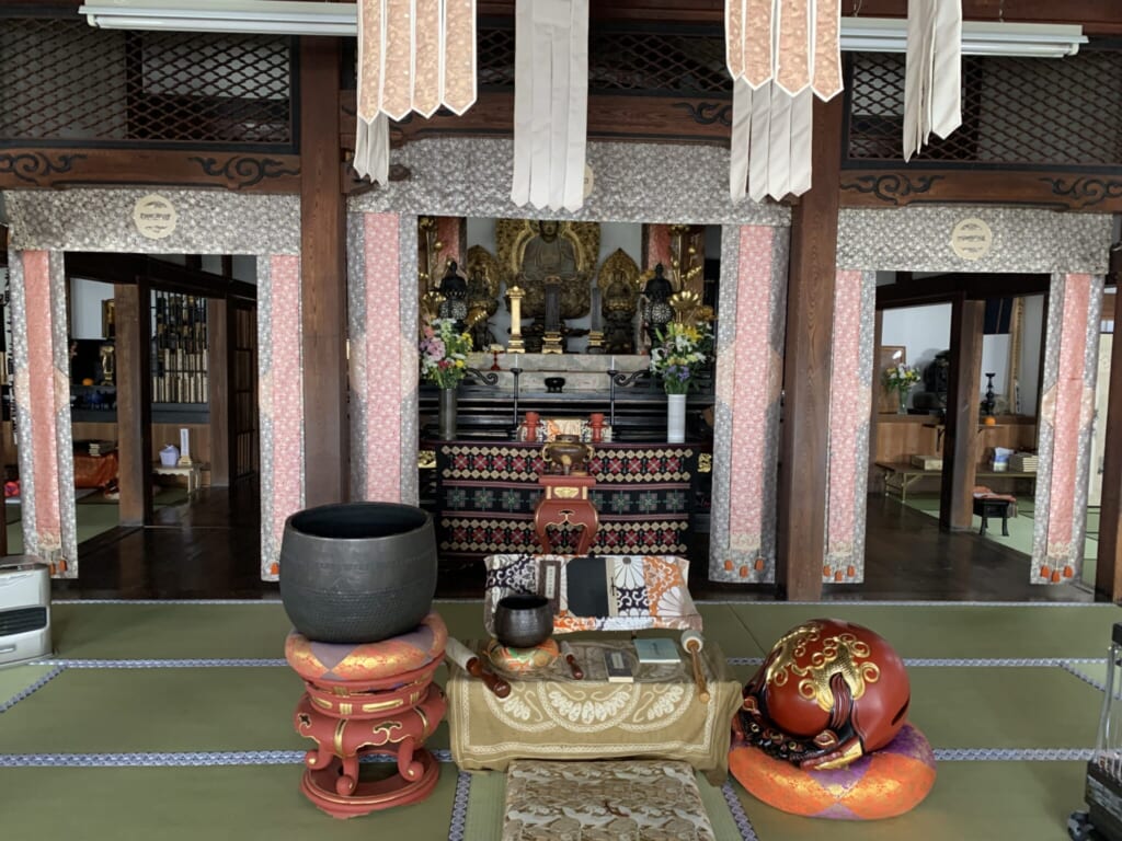 interior of Japanese temple’s main room in Takayama, Gifu, Japan