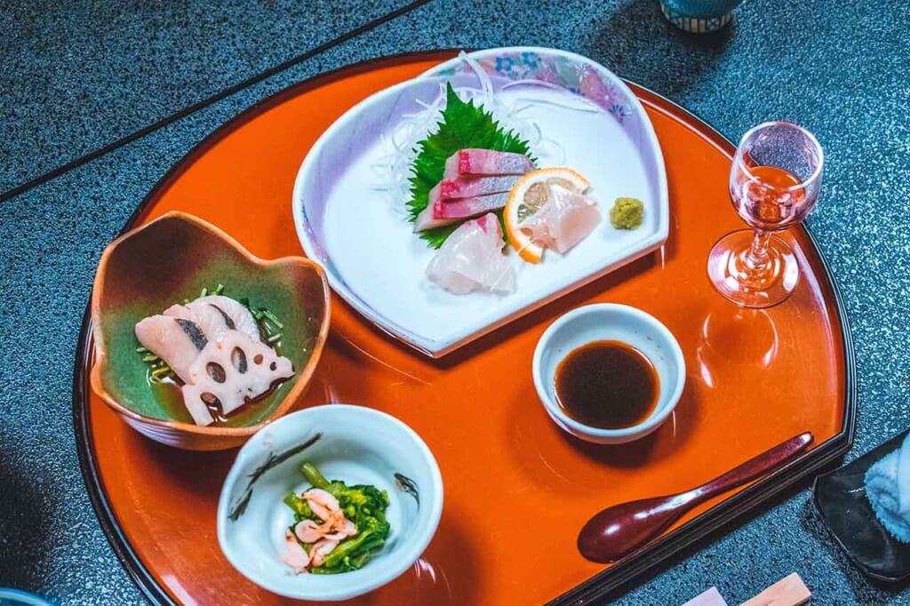 Japanese sashimi raw fish and seafood meal