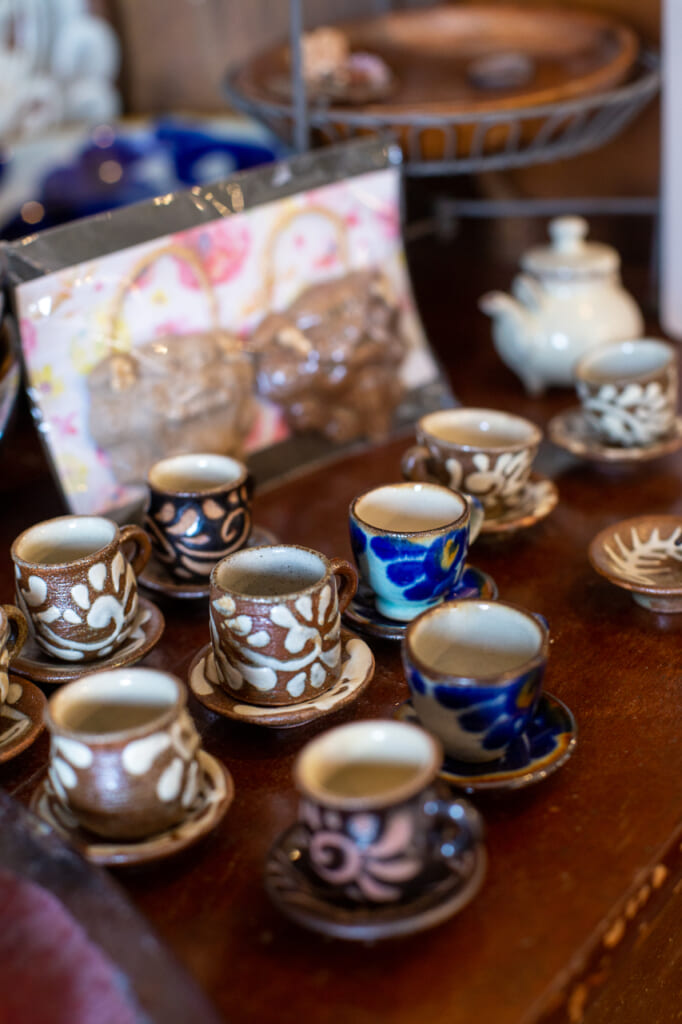 detail of small ceramic mugs in okinawa