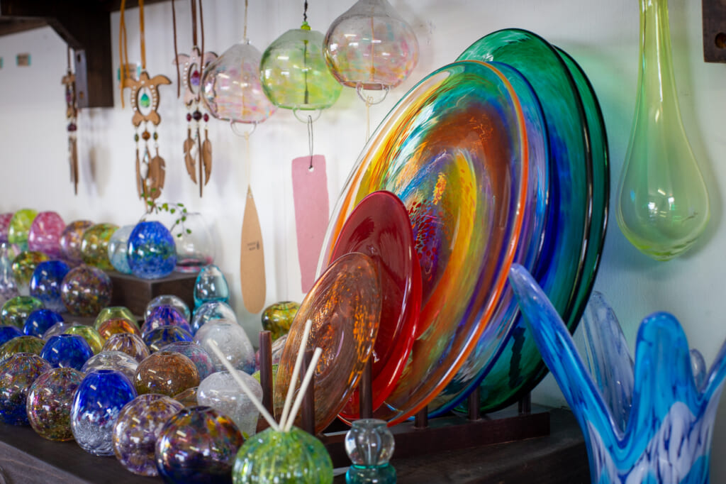 colorful glassware made of ryukyu glass, Okinawa, Japan