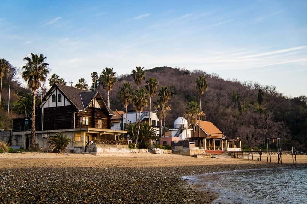 view from the beach of Santora on Manabeshima, a cat island in Japan