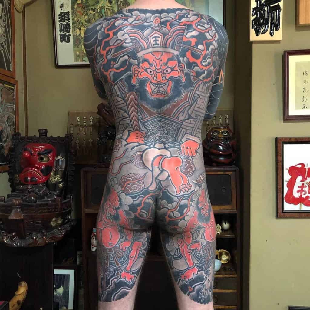 Man with traditional Japanese full back tattoo