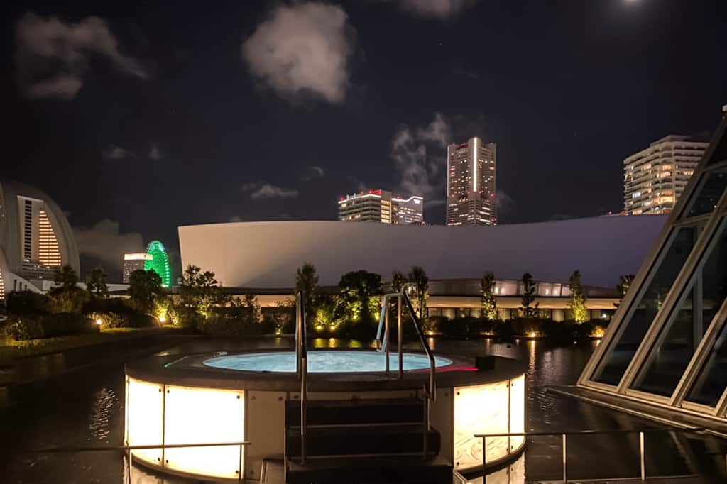 Night city views from hotel roof in Yokohama, Japan