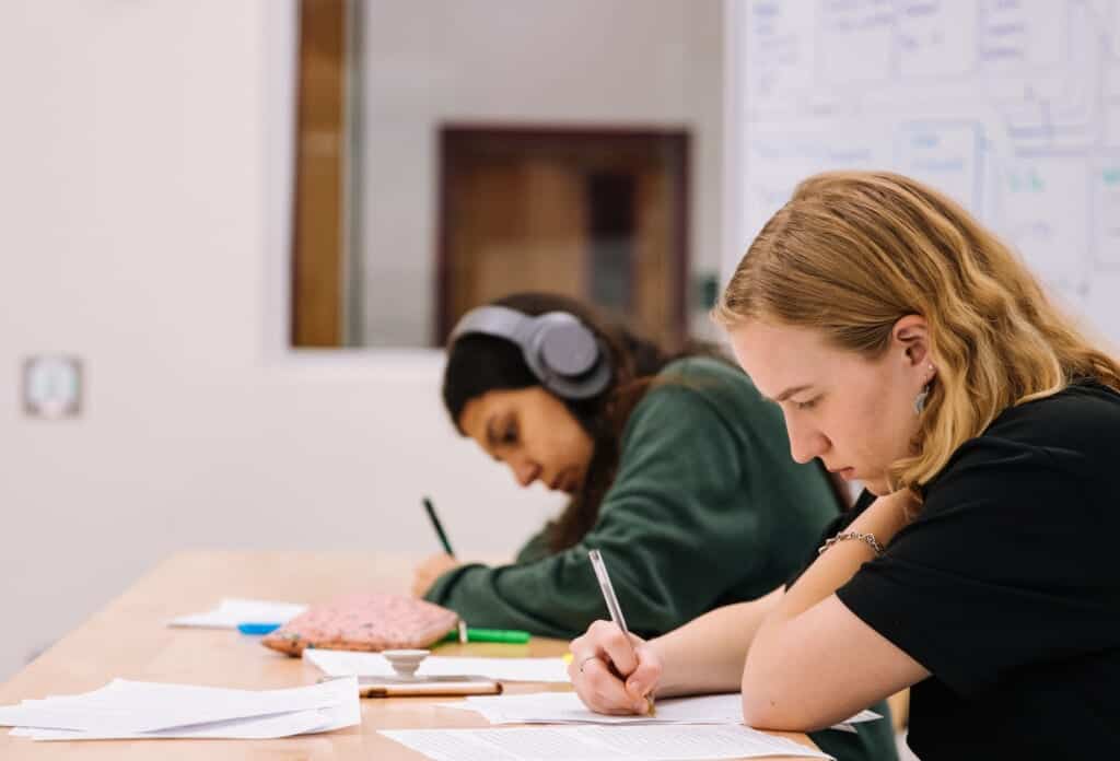 students studying in class