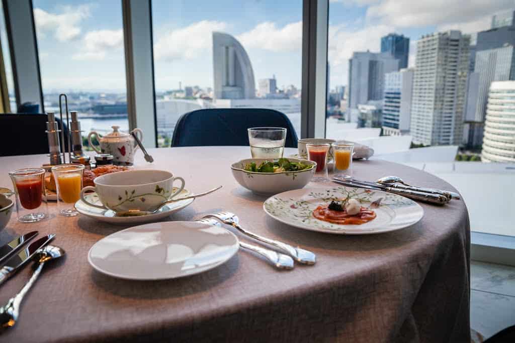 hotel breakfast with view of harbor