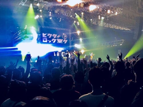 Crowd cheering at the Rock Matsuri festival in Tokyo