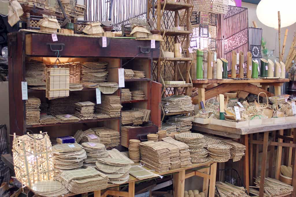 Bamboo and wooden crafts shop offering various home items and souvenirs