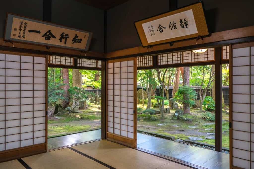 View of garden from the interior of a samurai residence