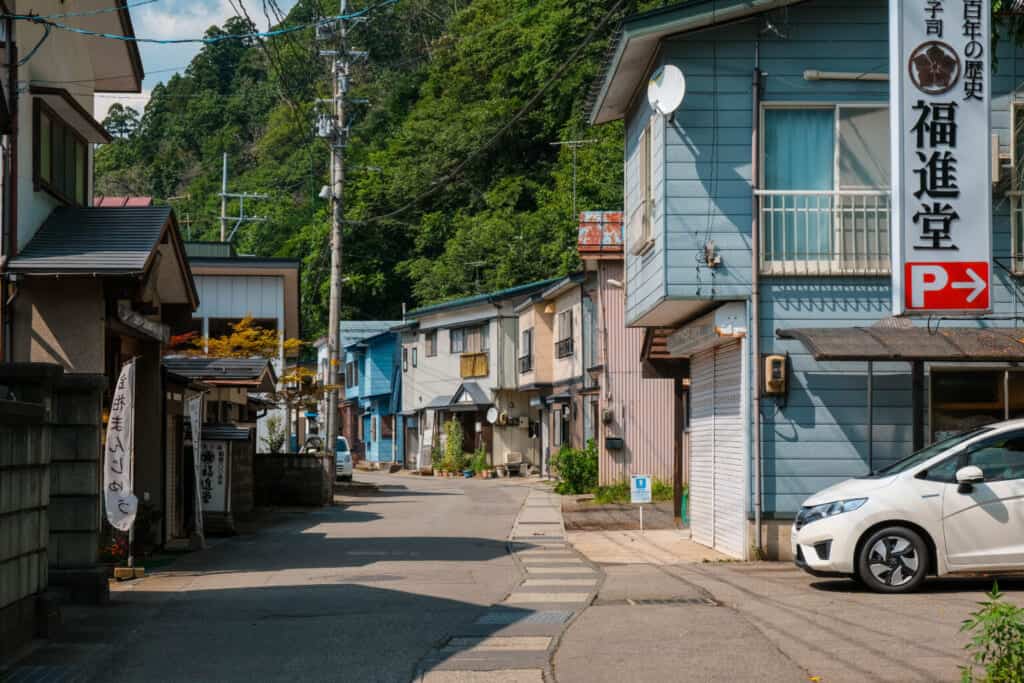 Street in a residential neighborhood of a small town in northern Japan