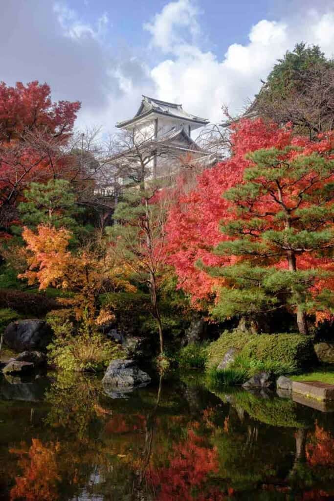 Japanese castle with autumn colors in Japan