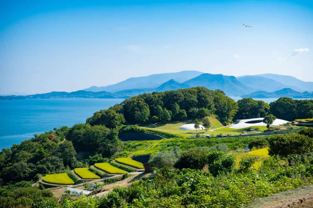 ocean and landscape view of Teshima Island, Shikoku, Japan