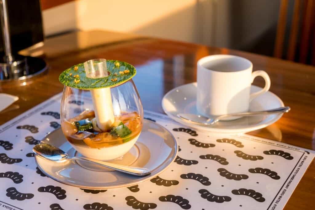 french inspired dessert on a Japanese vintage train in Japan