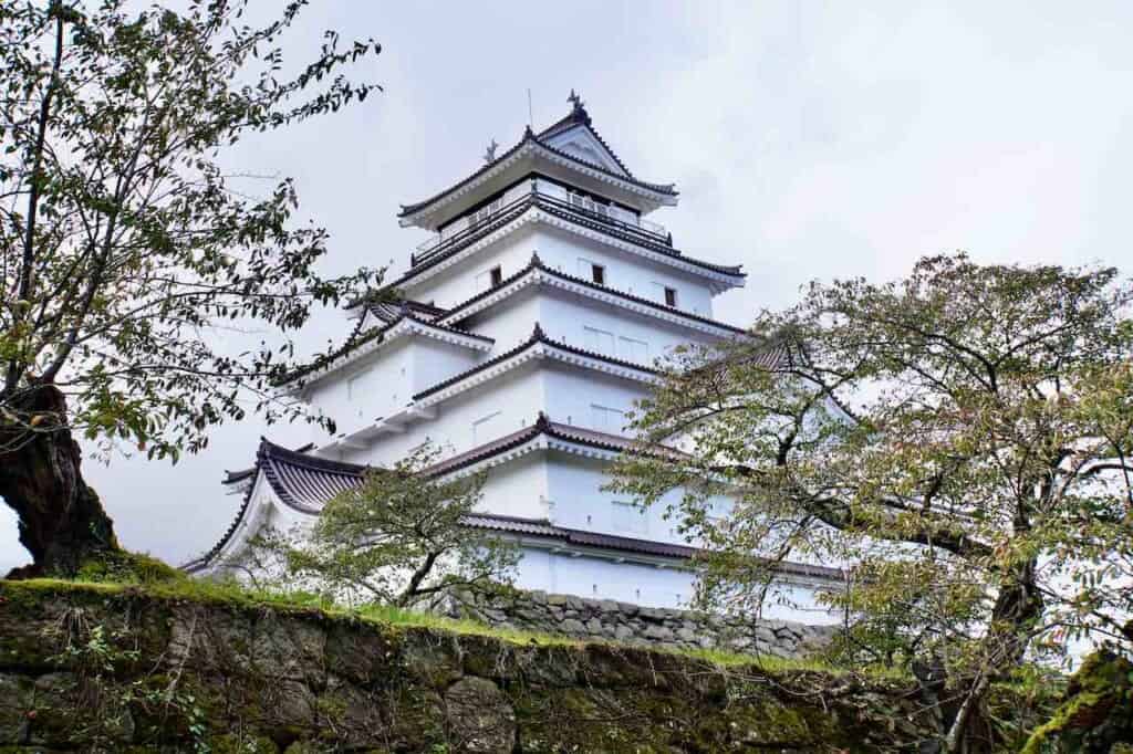 white Japanese Tsurugajo castle in Japan