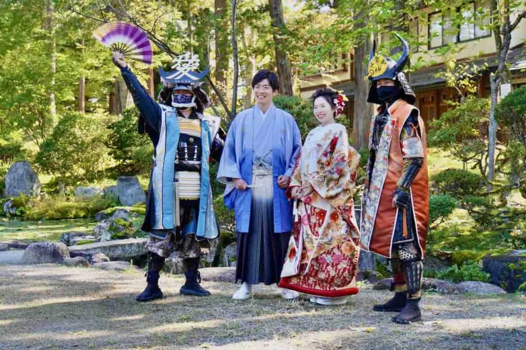 people in Japanese samurai outfits in Japan