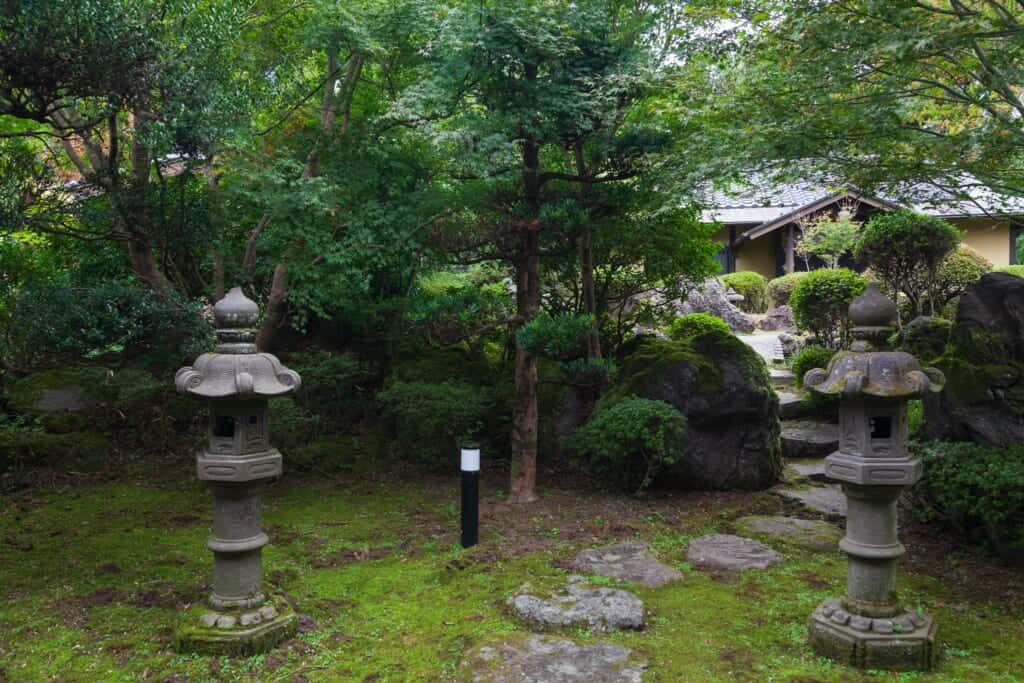 Stone lanterns in Japanese garden