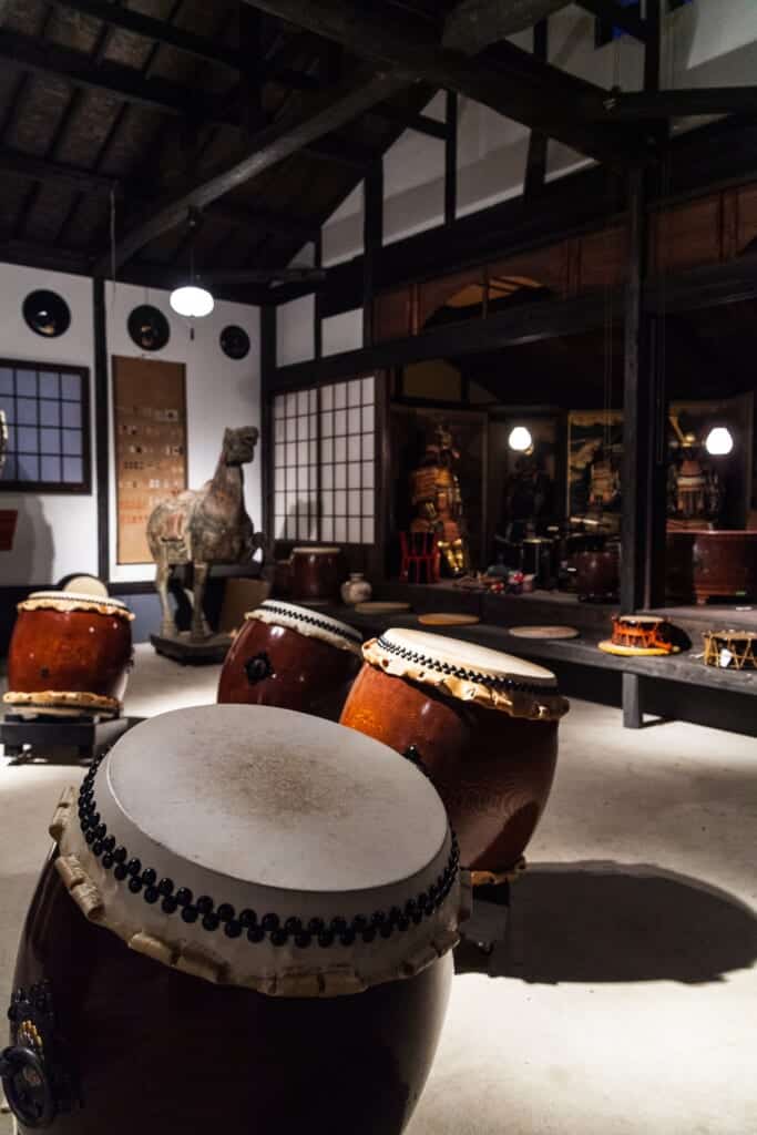 Taiko drums and samurai armors at Meihodo in Japan