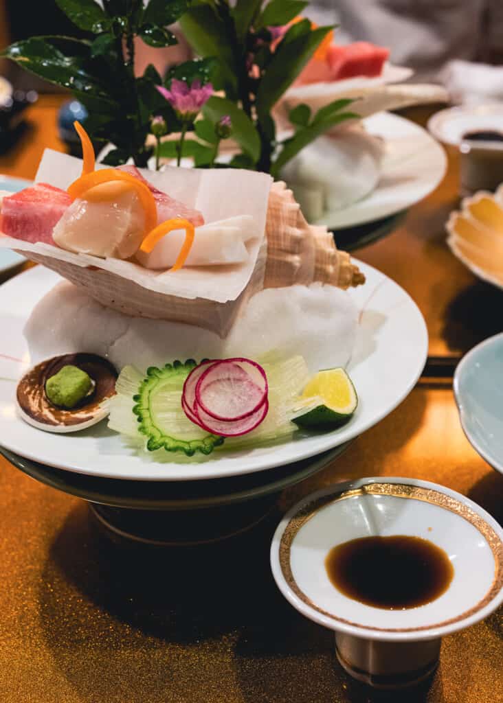 gourmet japanese meal in ryokan inn in shikoku, japan