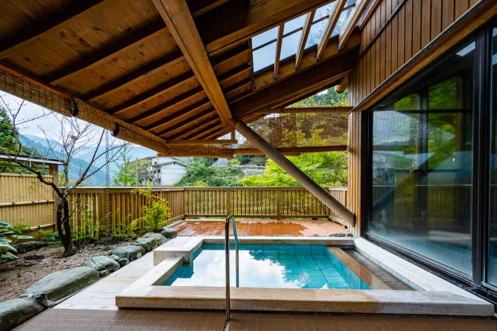 outdoor onsen hot spring in shikoku, japan