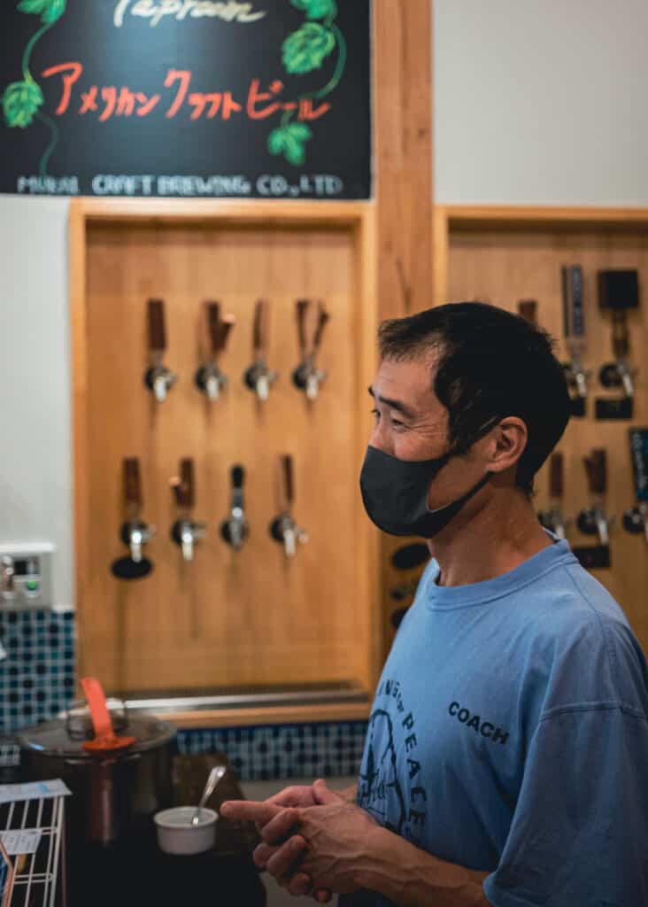 Japanese man in beer brewery, Shikoku, Japan