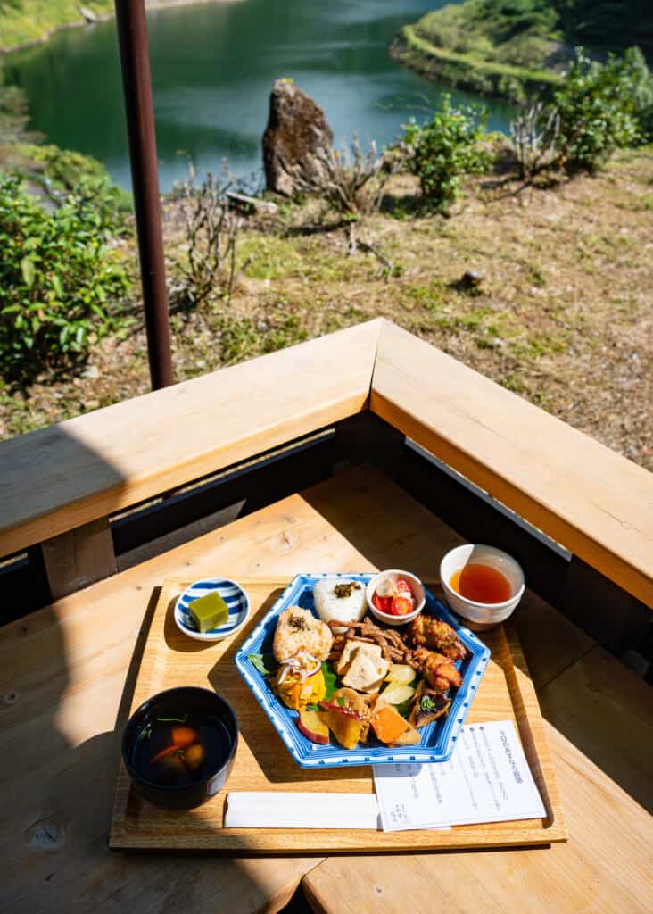 japanese food with  views of river in kochi, Japan