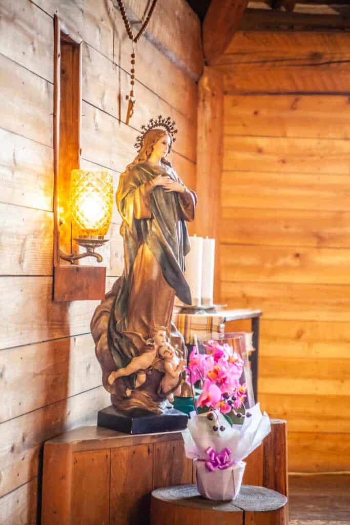 Some statues of the Virgin Mary in a Church of Karuizawa