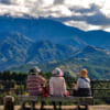 3 cute grannies looking at Mount Ena, Japan