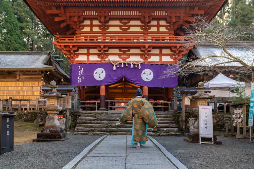 Japanese shrine with priest in Japan
