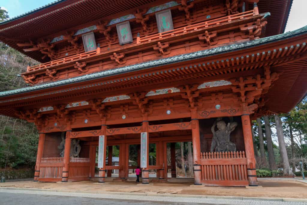 traditional red gate of koyasan in Japan