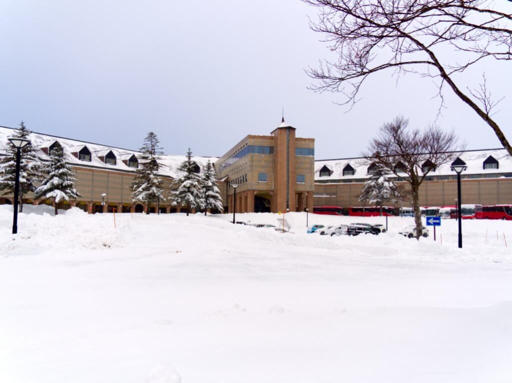 Urabandai Lake Resort outside and snowy Japanese landscape