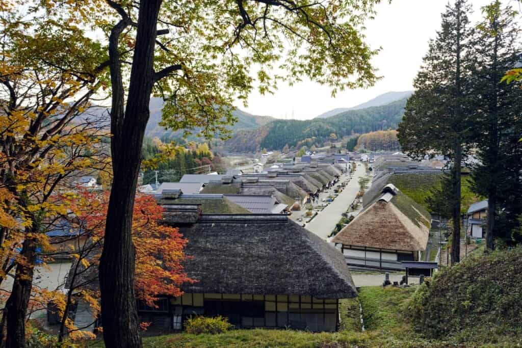 ouchi juku village with traditional japanese thatched roof houses