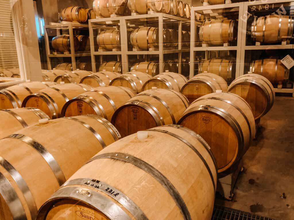 Barrels of wine at Furano winery