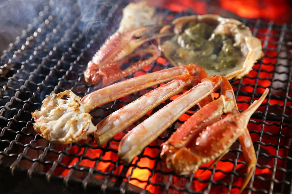 crab legs grilled in kinosaki onsen restaurant