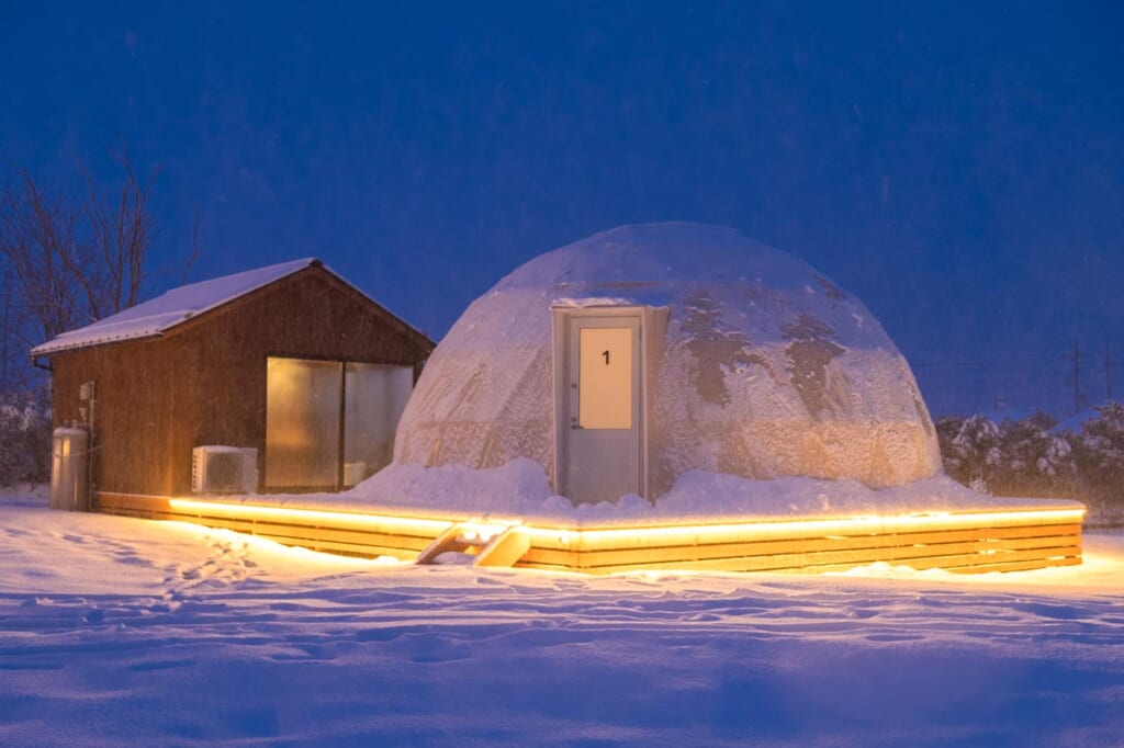 snowy yurt glamping in  Kyoto