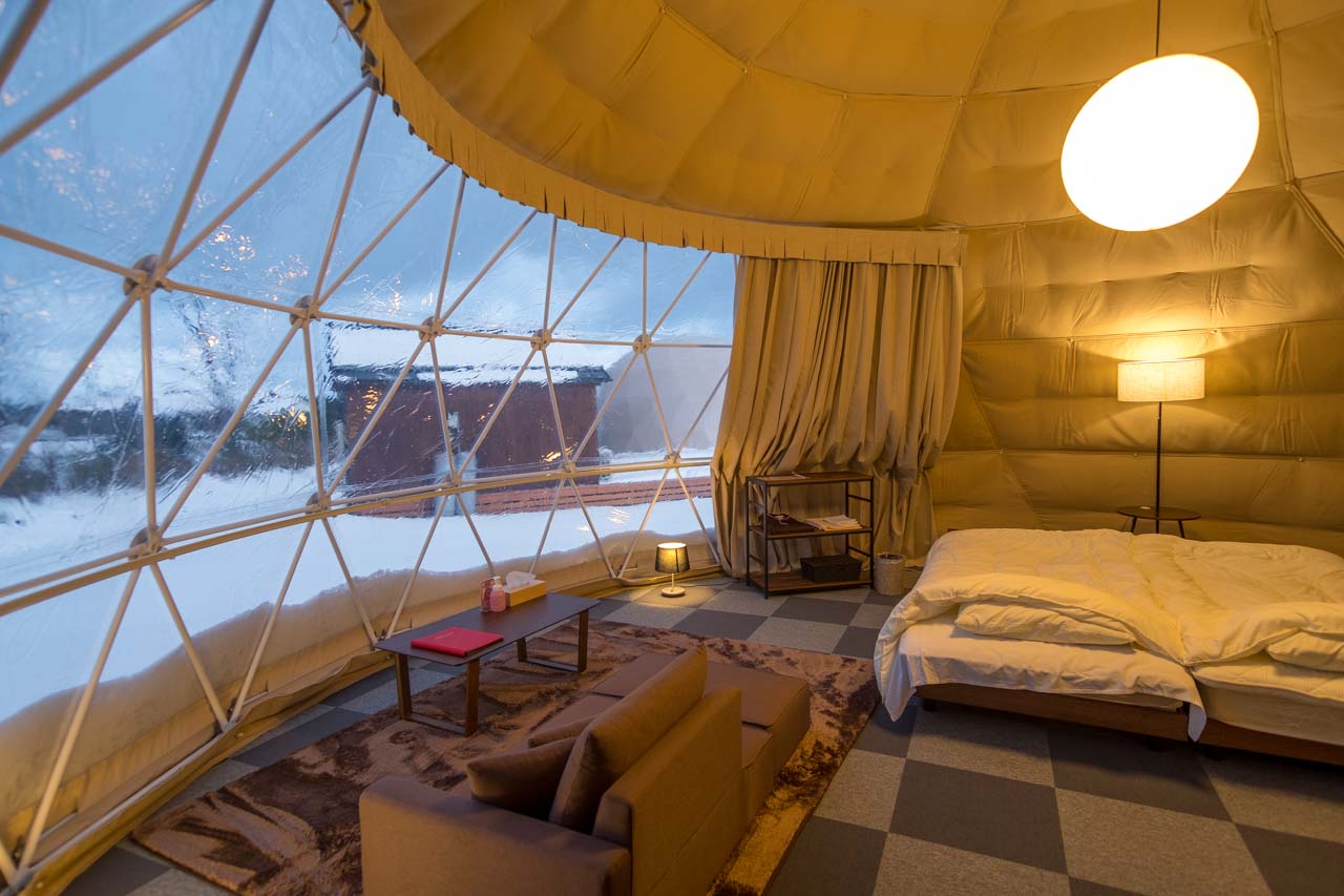 yurt interior for glamping in Japan