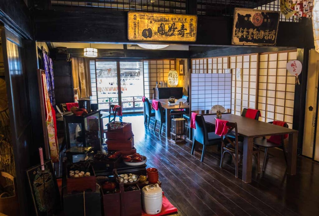 interior of dark Japanese restaurant