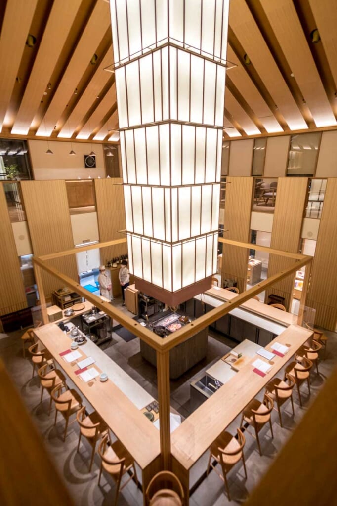 modern interior of restaurant in kinosaki onsen