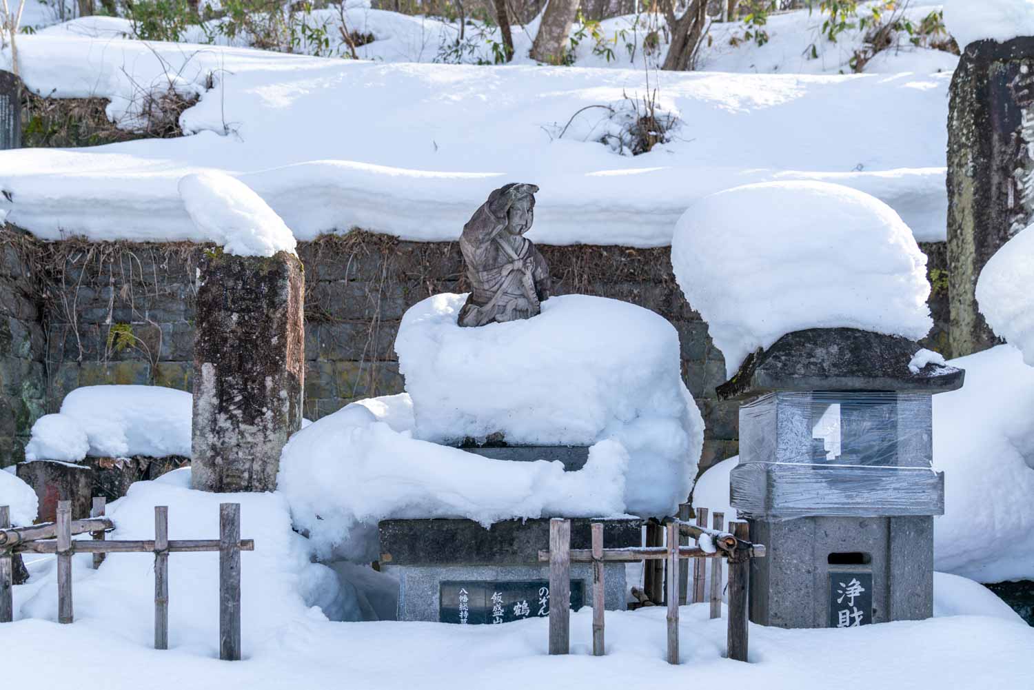 snowy Byakkotai memorial on Mt Iimoriyama in Aizu-Wakamatsu