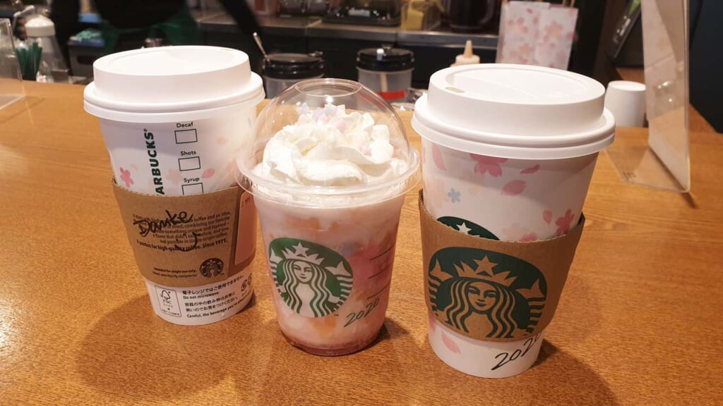 spring themed frappuccino and coffee in Toyko, Japan