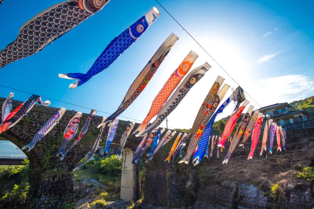 Koinobori against the clear sky to celebrate Children's Day
