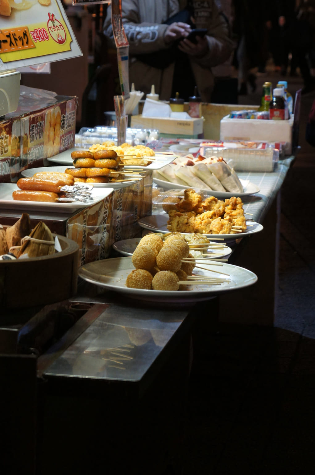 Chinese snacks at food stall in Nankinmachi in Kobe