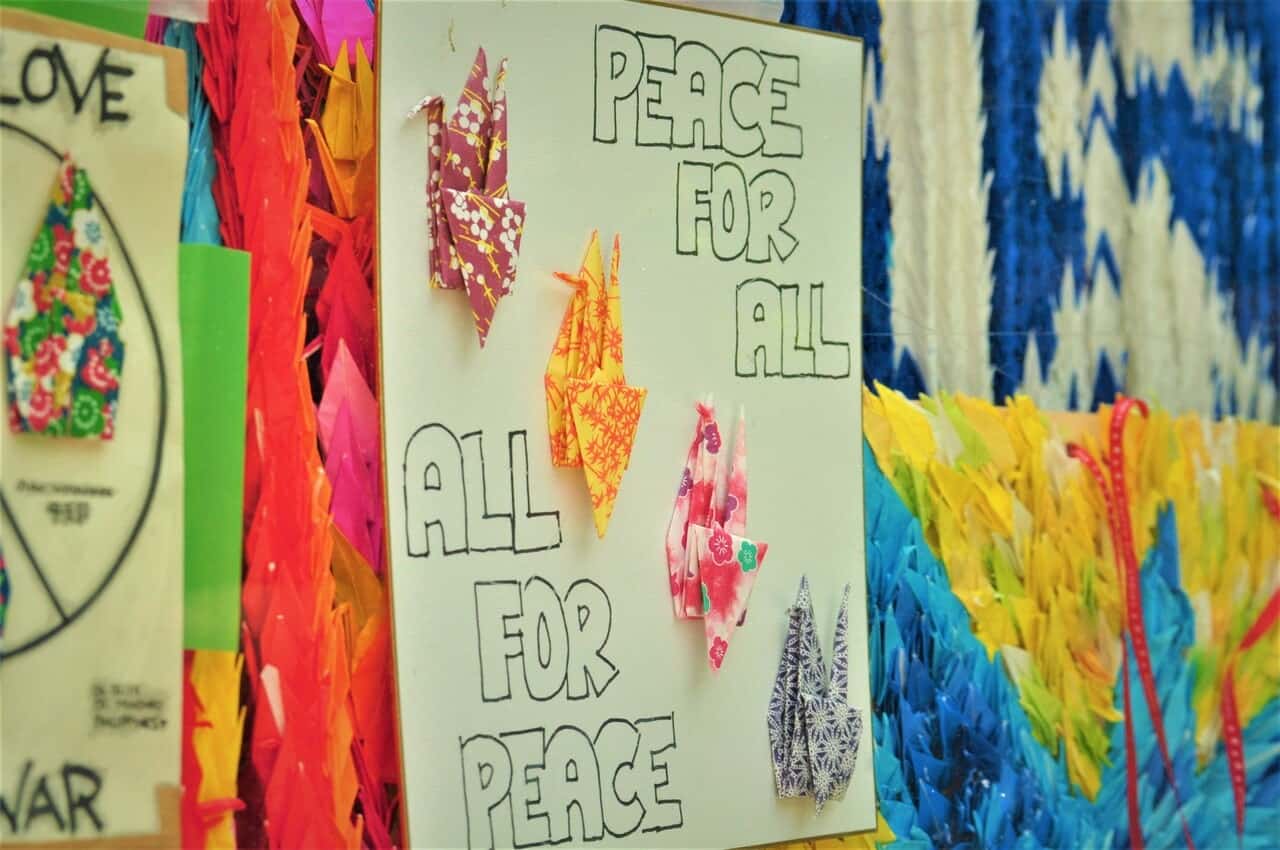 sign with Peace for all, all for Peace, Hiroshima
