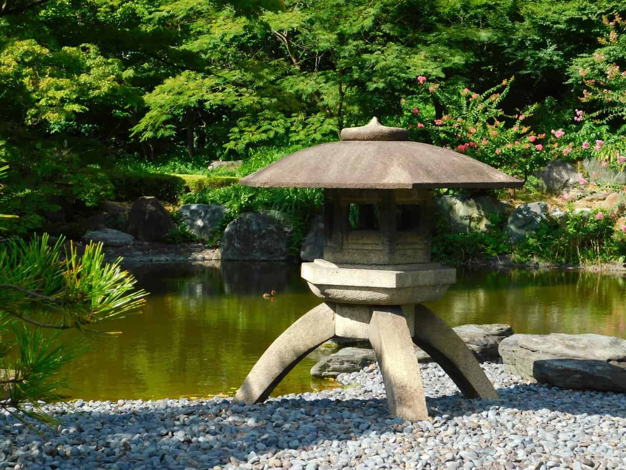 Stone lantern in a Japanese garden.